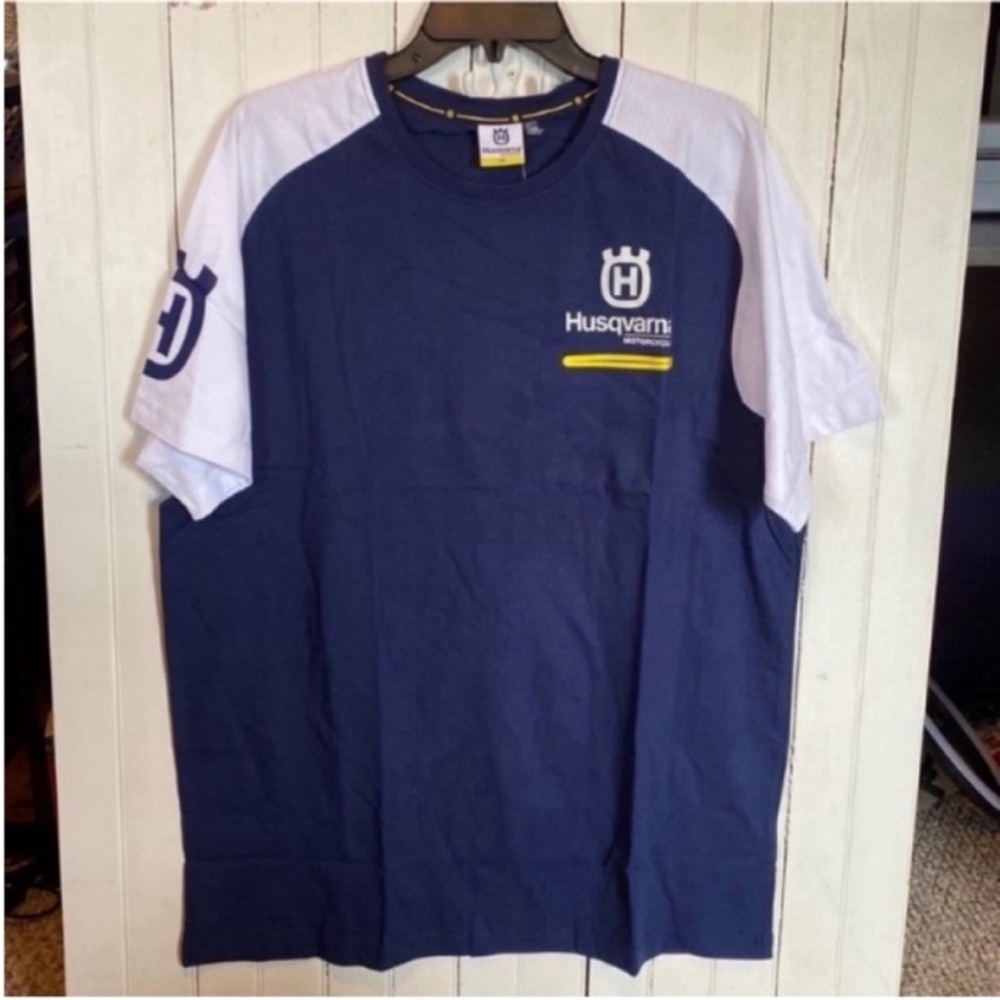Husqvarna Men's Blue and White Short Sleeve Tee